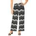 Plus Size Women's Everyday Stretch Knit Wide Leg Pant by Jessica London in Black Brushstroke Chevron (Size 12) Soft Lightweight Wide-Leg