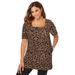 Plus Size Women's Stretch Cotton Square Neck Tunic by Jessica London in Natural Abstract Animal (Size L)