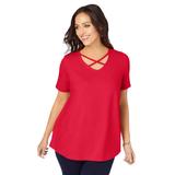 Plus Size Women's Stretch Cotton Crisscross Strap Tee by Jessica London in Vivid Red (Size 2X)