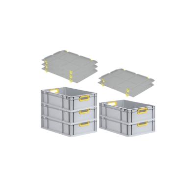 PROREGAL 5x Eurobox NextGen Color mit Auflagedeckel & Schiebeschnappverschlüsse | HxBxT 17x40x60cm | 34L | Griffe gelb offen Image