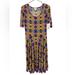 Lularoe Dresses | Lularoe Nicole Geometric Printed Midi Dress Size M Yellow Purple Short Sleeves | Color: Purple/Yellow | Size: M