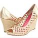 Lilly Pulitzer Shoes | Lilly Pulitzer Gold Leather Resort Chic Basketweave Open Toe Wedges 9 | Color: Gold/Tan | Size: 9