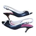 Kate Spade Shoes | Kate Spade Black Sling Back Kitten Heels With White Trim Size 7 | Color: Black | Size: 7