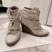 Michael Kors Shoes | Michael Kors Designer Skid Wedge Patent Leather Lace-Up Booties Sneakers Shoes | Color: Cream/Tan | Size: 8.5