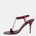 Gucci Shoes | Gucci Maroon Patent Leather Chain T-Strap Ankle Strap Sandals Size 40 | Color: Red | Size: 40