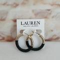Ralph Lauren Jewelry | New Ralph Lauren Leather Hoop Earrings | Color: Black/Gold | Size: 1.3"