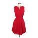 Monteau Casual Dress - Mini V Neck Sleeveless: Red Solid Dresses - Women's Size Small