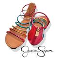 Jessica Simpson Shoes | Jessica Simpson Ranbow Strap Flat Zip Up Back Women's Shoes | Color: Blue/Pink | Size: 5