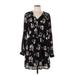 Daniel Rainn Casual Dress - Mini V Neck Long sleeves: Black Floral Dresses - Women's Size Large