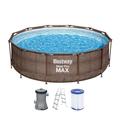 Bestway Steel Pro Max Frame Pool Komplettset Deluxe, rund, Rattan-Optik, 366 x 100 cm