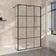 Black Grid Wet Room Walk in Shower Enclosure Panels 1200mm Shower Screen with 300mm Return Panel - NRG