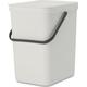 Brabantia - Sort & Go Waste Bin 25L - Large Recycling Bin for Kitchen - Stay Open Lid - Carry Handle - Easy to Clean - Fits Closely to the Wall - Compost Bin - Light Grey - 27 x 35 x 40 cm