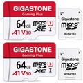 Gigastone 64GB Memory Card - 2 Pack Gaming Plus Series - Read Speed Up to 95MB/s. A1 U3 V30 Micro SDXC Card for Nintendo Switch Camera Full HD Video with SD Adapter