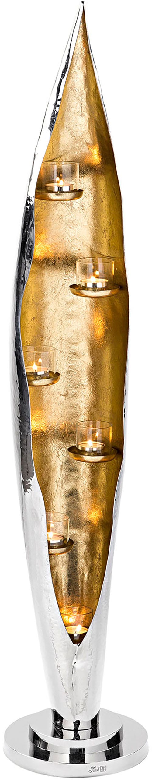Windlicht FINK "CAVA, mit feiner Hammerschlagstruktur", silber (silberfarben), H:110cm Ø:20cm, Aluminium, Glas, Kerzenhalter, aus Aluminium und Glas, 6-flammig, Höhe ca. 110 cm Image