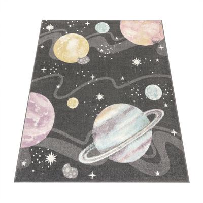 Kinderteppich PACO HOME "Nino 888", grau (anthrazit), B:200cm H:13mm L:280cm, Polypropylen (PP), Teppiche, Spielteppich, Kurzflor, Motiv Weltraum, pflegeleicht, Kinderzimmer Image
