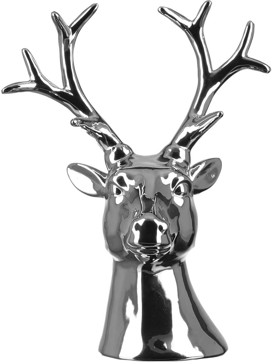 Weihnachtsfigur FINK "Hirschkopf, REMO", silber (silberfarben), B:20cm H:25cm T:12cm, Keramik, Dekofiguren, Tierfigur, Weihnachtsdeko aus Keramik, Höhe ca. 25 cm Image