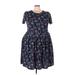 Lularoe Casual Dress - Fit & Flare Crew Neck Short sleeves: Blue Floral Dresses - Women's Size 24