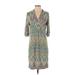 Veronica M. Casual Dress - Sheath V Neck 3/4 sleeves: Teal Chevron/Herringbone Dresses - Women's Size Small