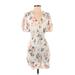 Abercrombie & Fitch Casual Dress - Bodycon V Neck Short sleeves: Ivory Floral Dresses - Women's Size Small Petite