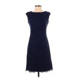 Lauren by Ralph Lauren Cocktail Dress - Sheath Boatneck Sleeveless: Blue Tweed Dresses - Women's Size 2