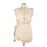 Derek Lam 10 Crosby Casual Dress - Mini Collared Sleeveless: Tan Print Dresses - Women's Size 14