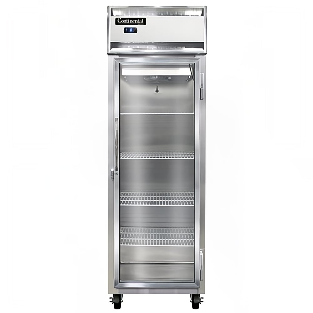 Continental 1FSNSAGD 26" 1 Section Reach In Freezer, 1 Right Hinge Glass Door, 115v, Aluminum/Stainless Steel