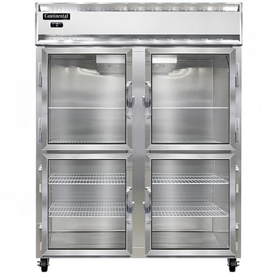 Continental 2FENSSGDHD 57" 2 Section Reach In Freezer, 4 Left/Right Hinge Glass Doors, 115/208-230v, Stainless Steel