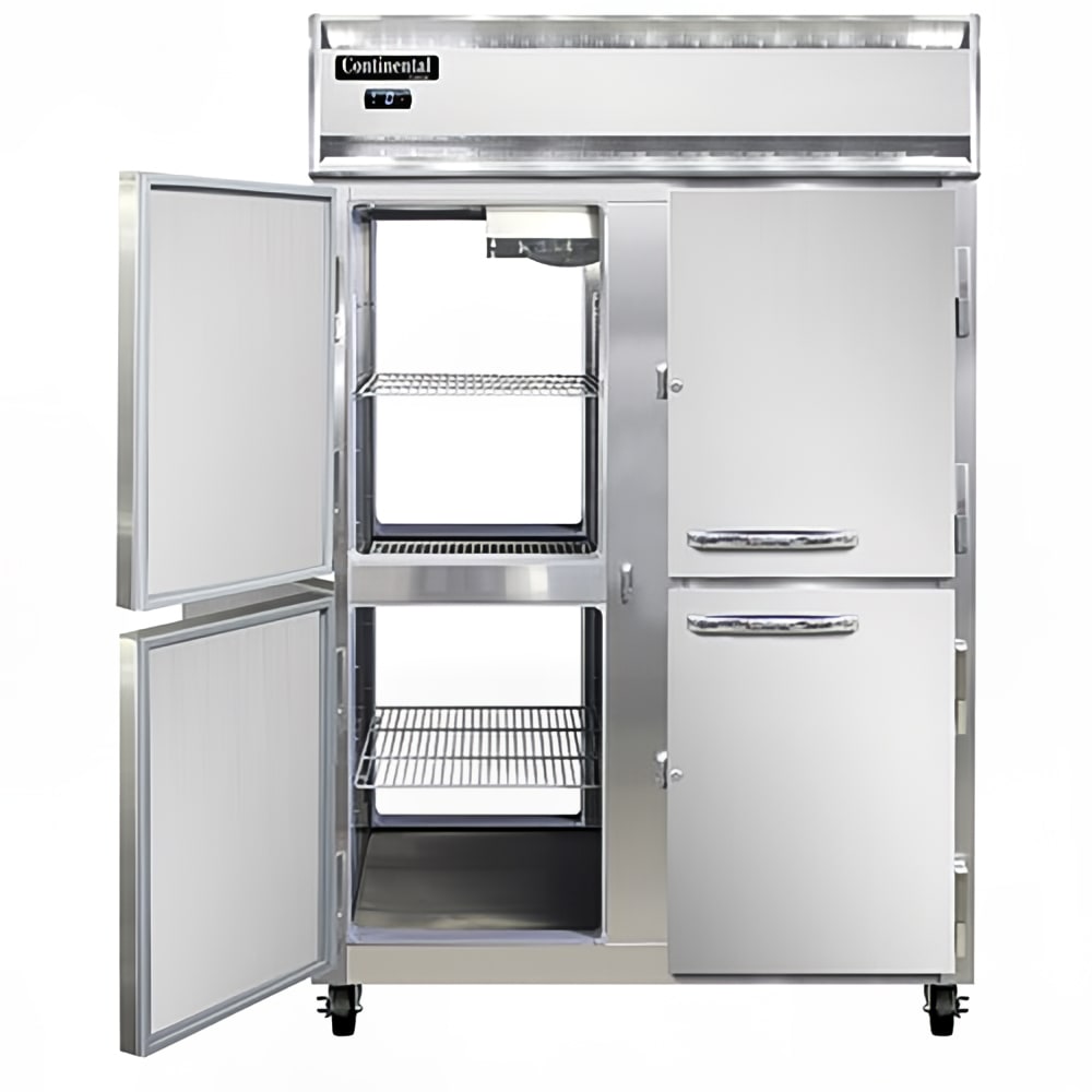 Continental 2FNSAPTHD 52" 2 Section Pass Thru Freezer, 8 Left/Right Hinge Solid Doors, 115/208-230v, Stainless Steel & Aluminum
