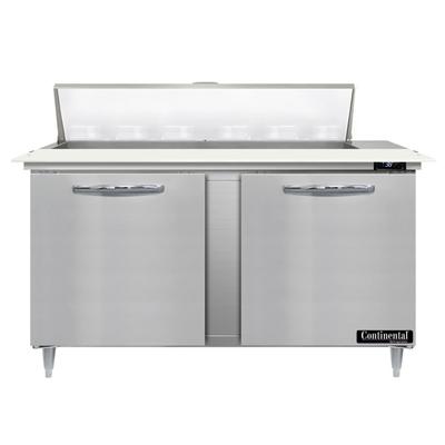 Continental D60N12C 60" Designer Line Sandwich/Salad Prep Table w/ Refrigerated Base, 115v, 12 Sixth-size Pans, 19" Cutting Board, Stainless Steel