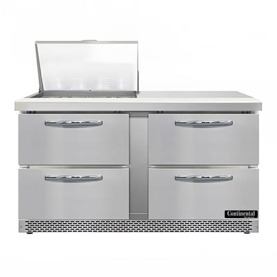 Continental D60N12M-FB-D 60" Designer Line Sandwich/Salad Prep Table w/ Refrigerated Base, 115v, 4 Roll Out Drawers, 8" Cutting Board, Stainless Steel