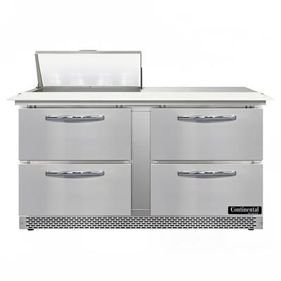 Continental D60N8C-FB-D 60" Designer Line Sandwich/Salad Prep Table w/ Refrigerated Base, 115v, 4 Drawers, Stainless Steel