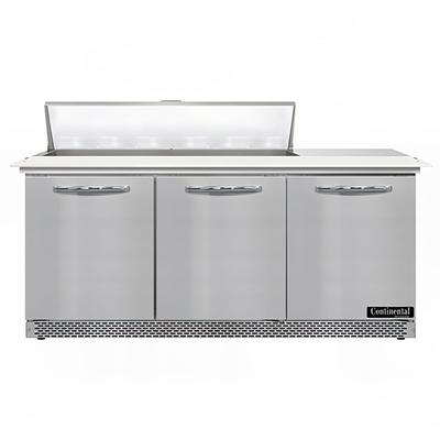 Continental D72N12C-FB 72" Designer Line Sandwich/Salad Prep Table w/ Refrigerated Base, 115v, Stainless Steel, 3 Solid Hinged Doors