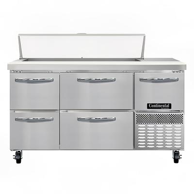 Continental RA60N12-D 60" Sandwich/Salad Prep Table w/ Refrigerated Base, 115v, 4 Doors & 12 Wells, Forced Air Cooling, Stainless Steel