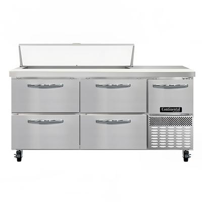 Continental RA68N12-D 68" Sandwich/Salad Prep Table w/ Refrigerated Base, 115v, Stainless Steel