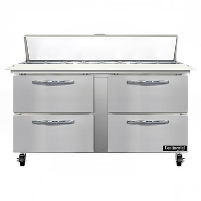 Continental SW60N16C-D 60" Sandwich/Salad Prep Table w/ Refrigerated Base, 115v, Stainless Steel