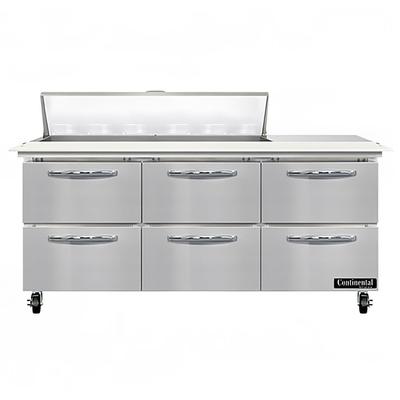 Continental SW72N12C-D 72" Sandwich/Salad Prep Table w/ Refrigerated Base, 115v, Stainless Steel