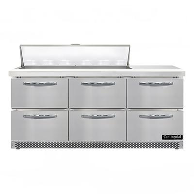 Continental SW72N12-FB-D 72" Sandwich/Salad Prep Table w/ Refrigerated Base, 115v, Stainless Steel