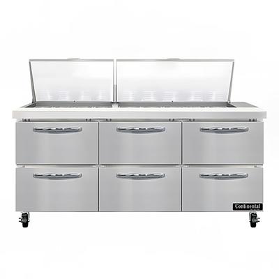 Continental SW72N27M-D 72" Sandwich/Salad Prep Table w/ Refrigerated Base, 115v, Stainless Steel