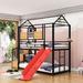 Mason & Marbles Floreat Twin over Twin Metal House Bunk Bed w/ Slide Metal in Red/Black | 81.6 H x 41.5 W x 94.4 D in | Wayfair