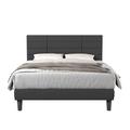 Ebern Designs Full Size Bed Frame w/ Headboard In Dark Wood & /Upholstered/Linen in Gray | 46 H x 61.5 W x 81.5 D in | Wayfair
