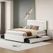 Queen Size Upholstered Platform Bed with 4 Drawers,LED Bed Frame with Rivet-decorated Headboard