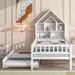 Twin House-Shaped Headboard Bed with Fence Guardrails and Trundle Bedframe, Bedroom Sleeper Bed with Storage Headboard, White