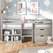 Twin Size Low Loft Bed w/ 2 Shelves & 2 Drawers Wood Storage Bed Frame for Kids, Teens Space-Saving, Easy Assembly, Antique Gray