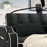 Velvet Pull Out Sleeper Sofa Bed with USB Ports & Phone Stand, Convertible Futon Couch Loveseat with Adjustable Backrest, Black