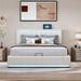 LED Platform Bed Storage Bed Frame with USB Ports and Sockets, Linen Fabric Upholstered Bed with Hydraulic Storage System