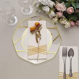 10 Pack 10" Octagon Disposable Plastic Plates with Gold Geometric Design