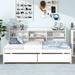 Twin Size Platform Bed Wood Daybed with Side Bookcase, Drawers