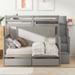 Twin Over Full Bunk Bed with Storage Staircases and 2 Drawers, Wooden Storage Bed Frame Convertible to 2 Separated Beds, Grey