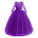 IBTOM CASTLE Flower Girls Long Floral Boho Lace Wedding Bridesmaid Dress 3/4 Sleeves Princess Puffy Maxi Tulle Pageant Formal Party Gowns 3-4 Years Purple