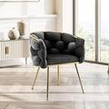 HBBOOMLIFE Luxury Modern Accent Chair-Leisure Velvet Single Sofa Chair with Golden Legs-Household Dresser Stool Manicure Table Back Chair-Tufted Armchair Comfortable Chair for Home Use (O